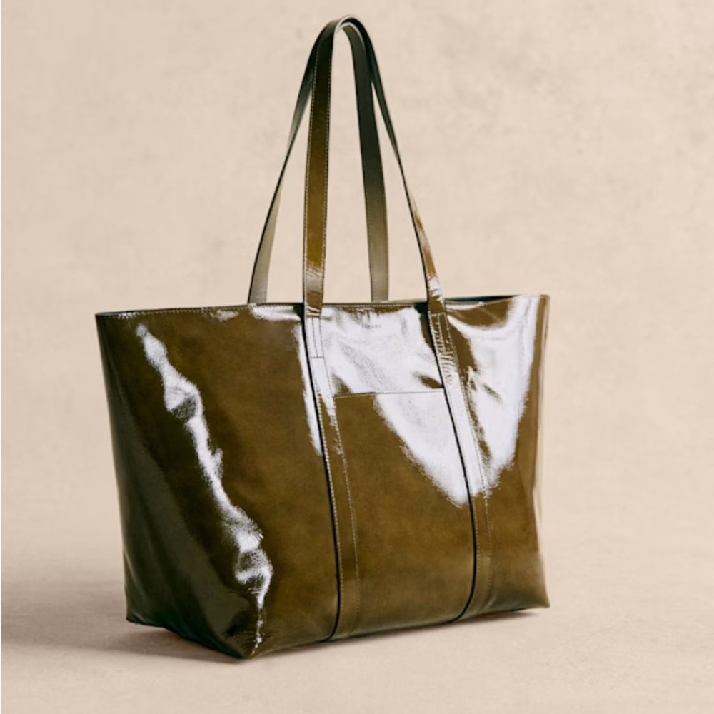 Sezane Green Tote Bag with Luxurious Sheen